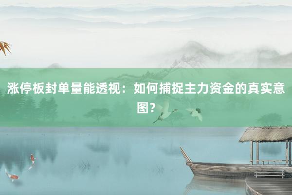 涨停板封单量能透视：如何捕捉主力资金的真实意图？