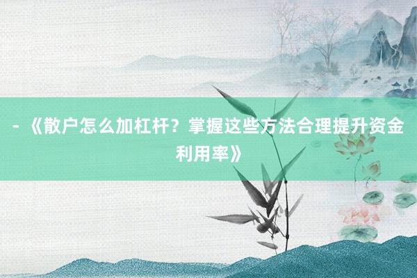 - 《散户怎么加杠杆？掌握这些方法合理提升资金利用率》